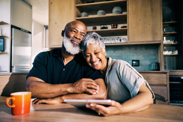 Senior couple using technology